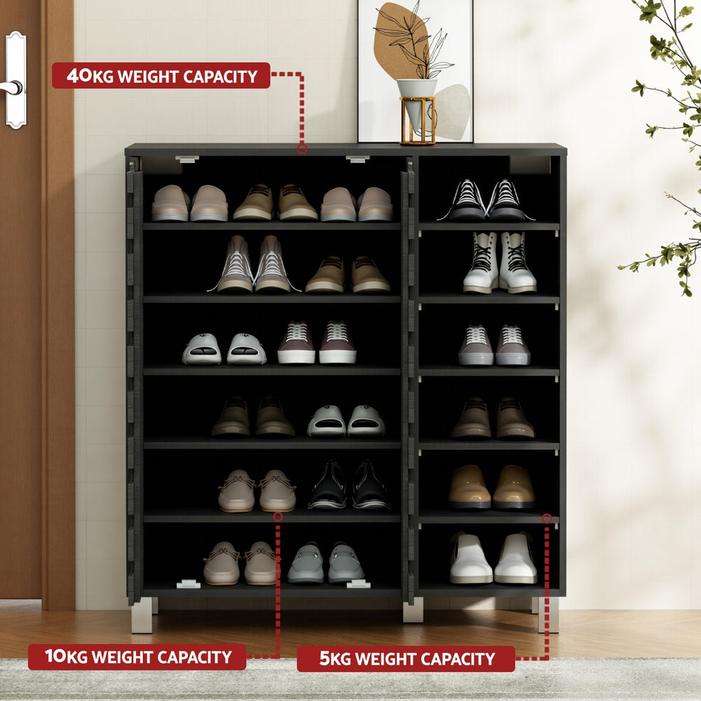 Artiss 6-Tier 24-Pair Black Shoe Rack Cabinet with Storage Shelf — Allure Home Collections