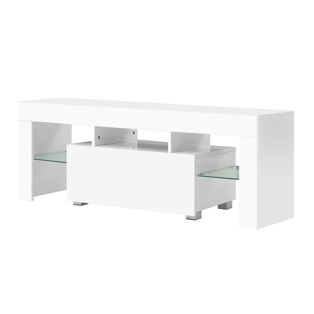 Blackmans Bay white 130cm LED entertainment unit with RGB lighting in a modern living room