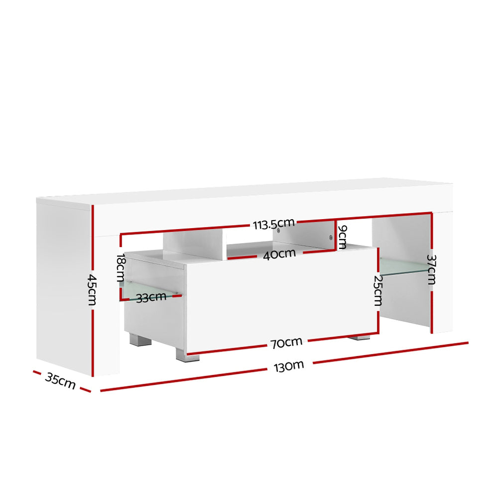 Blackmans Bay white 130cm LED entertainment unit with RGB lighting in a modern living room