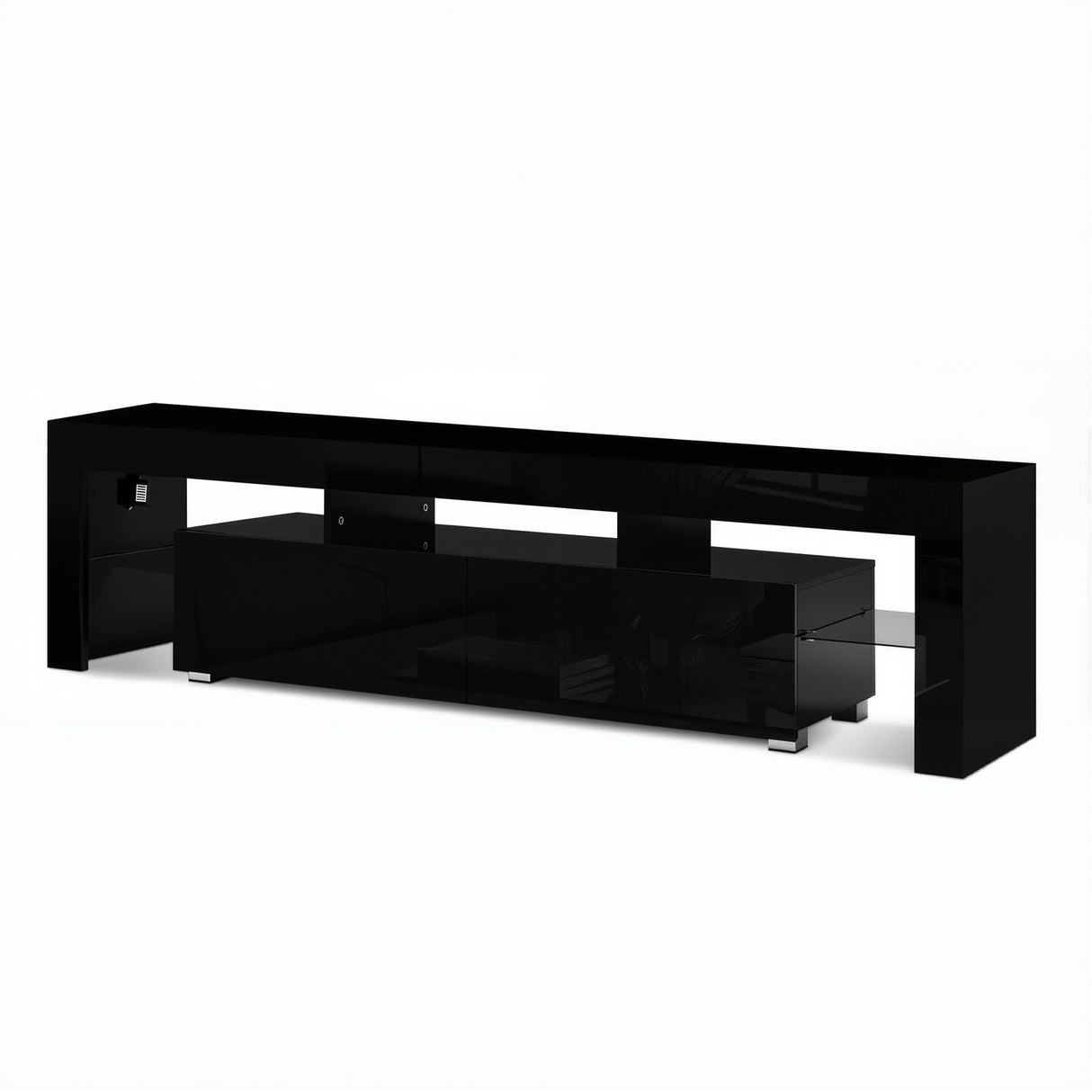 Blackmans Bay black 189cm LED entertainment unit with RGB lighting in a modern living room