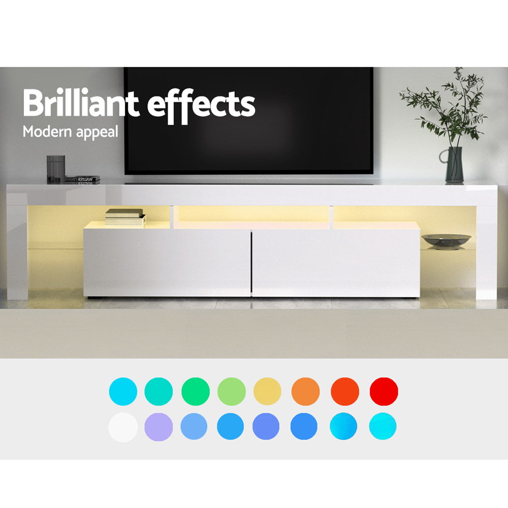 Blackmans Bay white 189cm LED entertainment unit with RGB lighting in a modern living room
