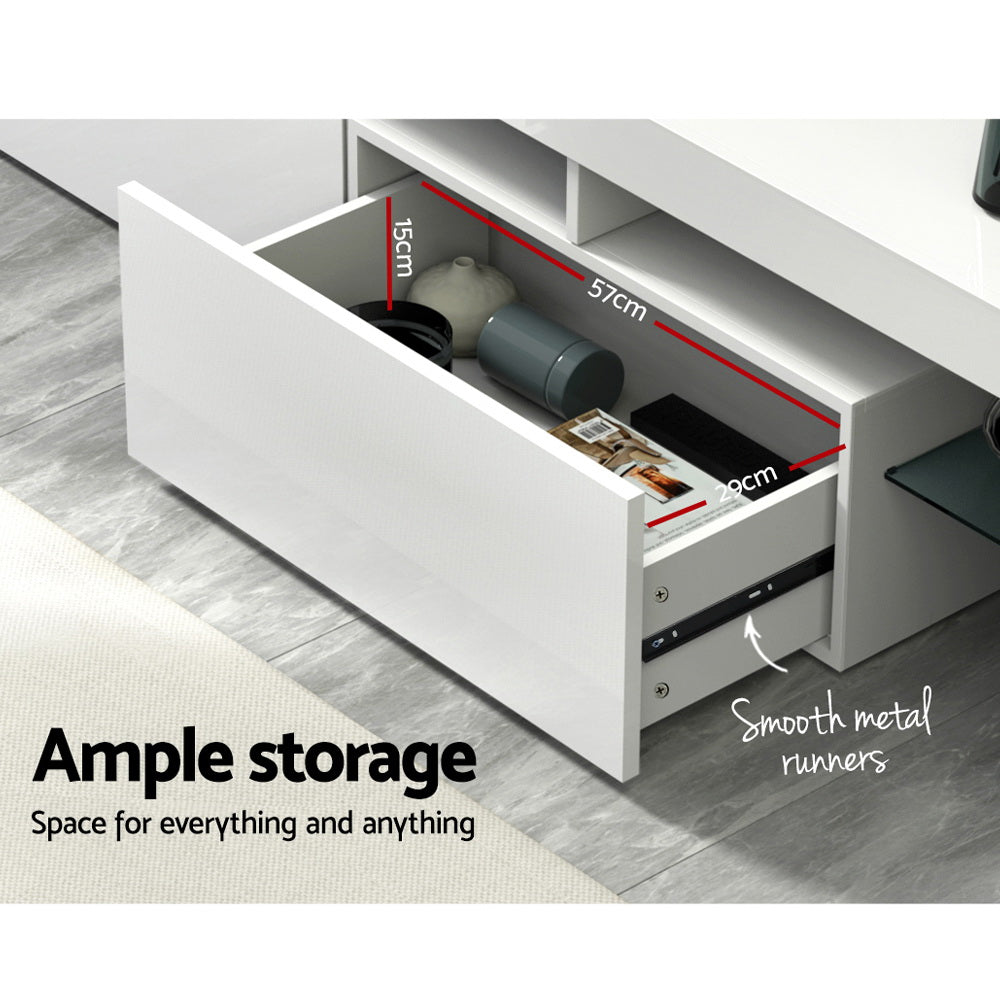 Blackmans Bay white 189cm LED entertainment unit with RGB lighting in a modern living room
