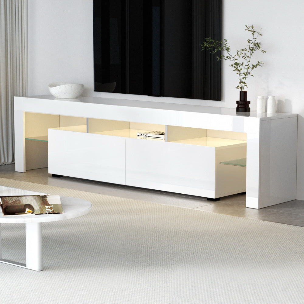 Blackmans Bay white 189cm LED entertainment unit with RGB lighting in a modern living room
