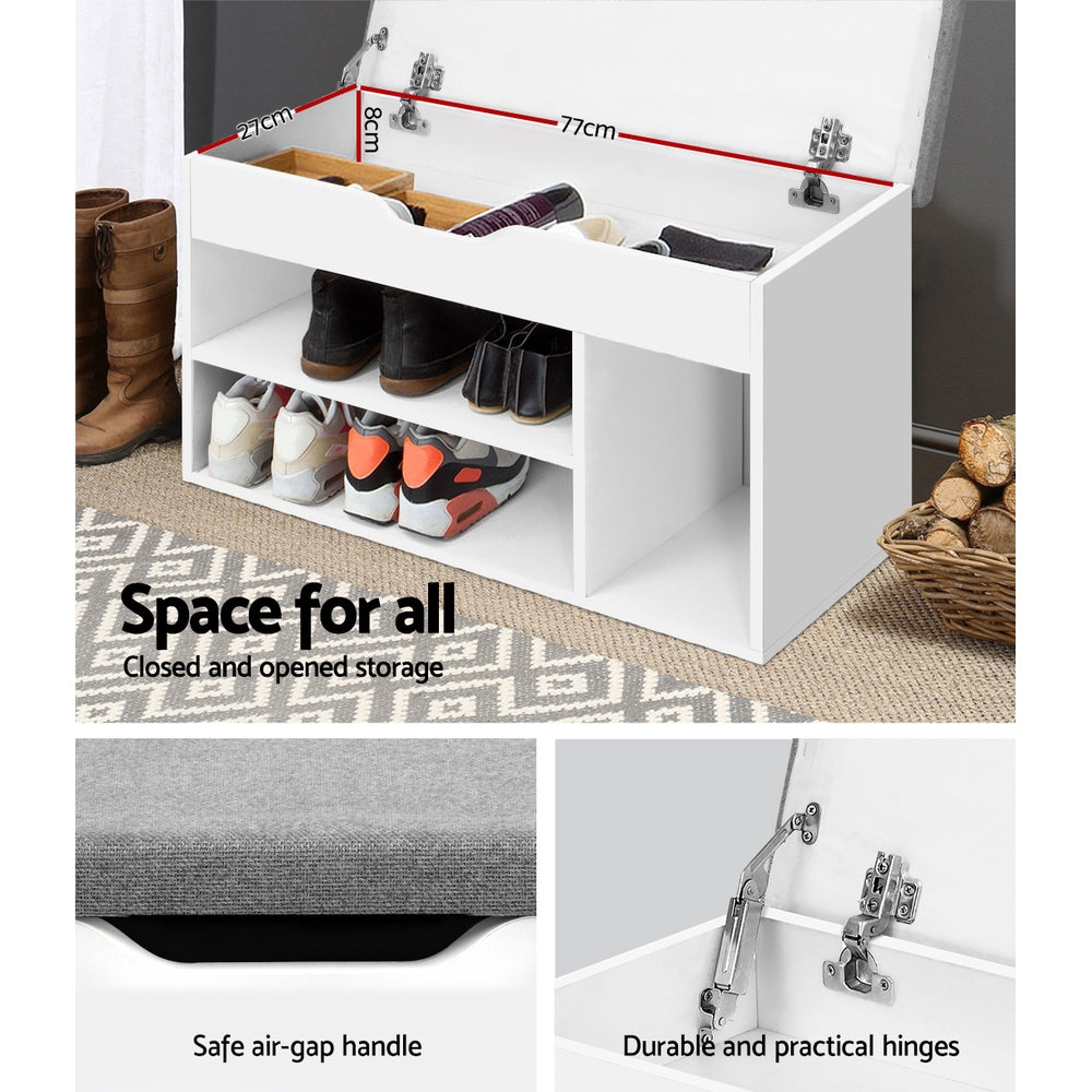 Artiss ALLEN White Shoe Rack Bench Cabinet — Eco-Friendly, Fabric Bench Seat — Allure Home Collections