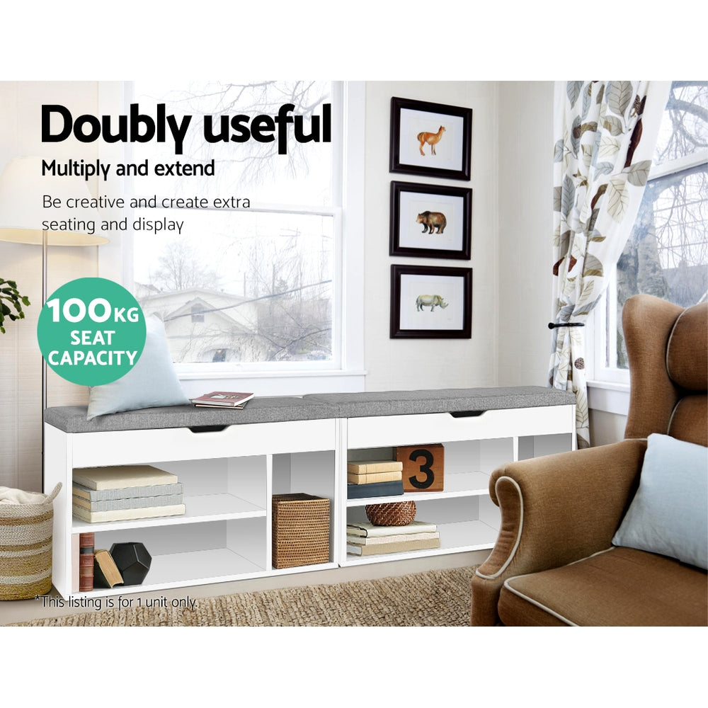 Artiss ALLEN White Shoe Rack Bench Cabinet — Eco-Friendly, Fabric Bench Seat — Allure Home Collections