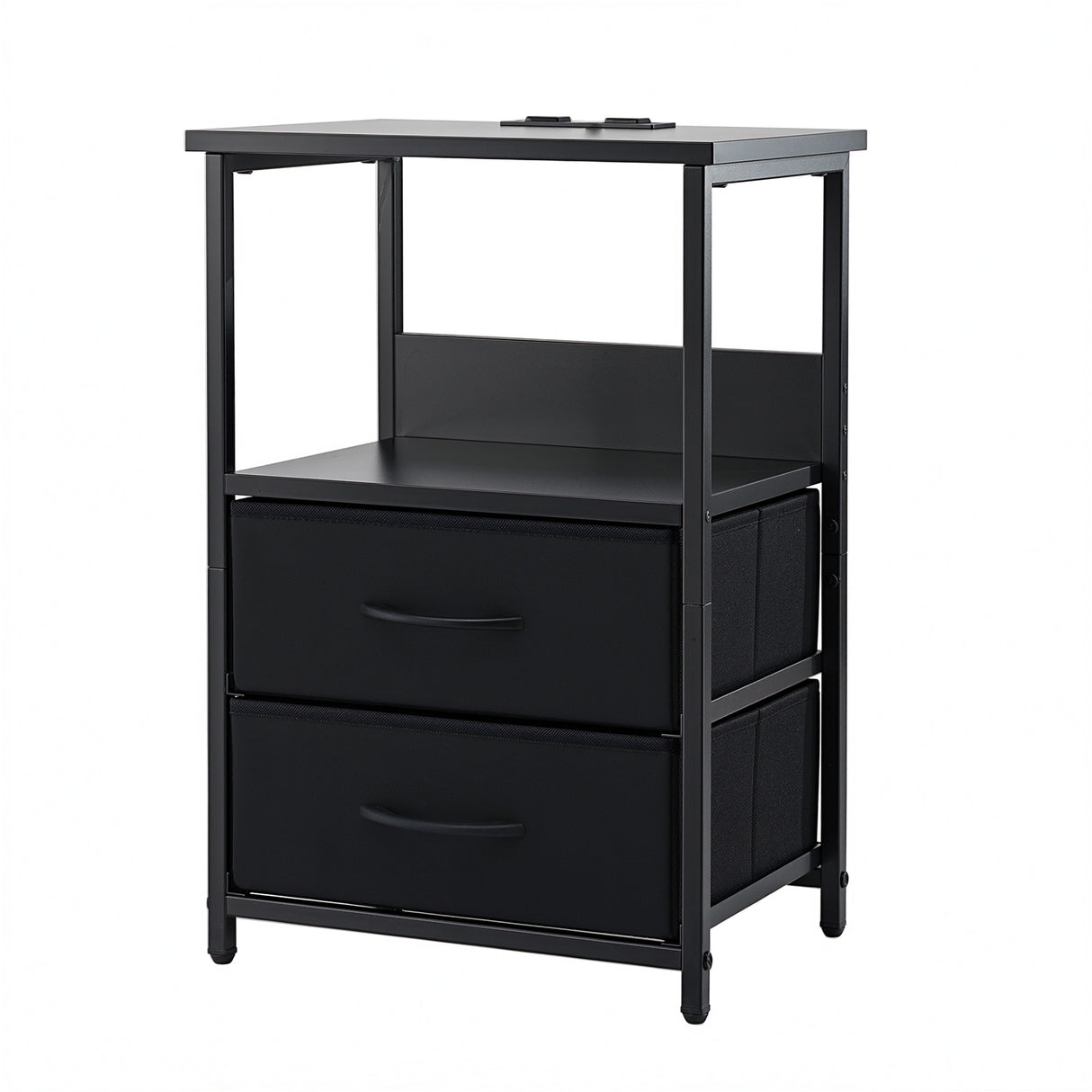 Jiggi LED Bedside Table Charging Station 2 Drawers, Black