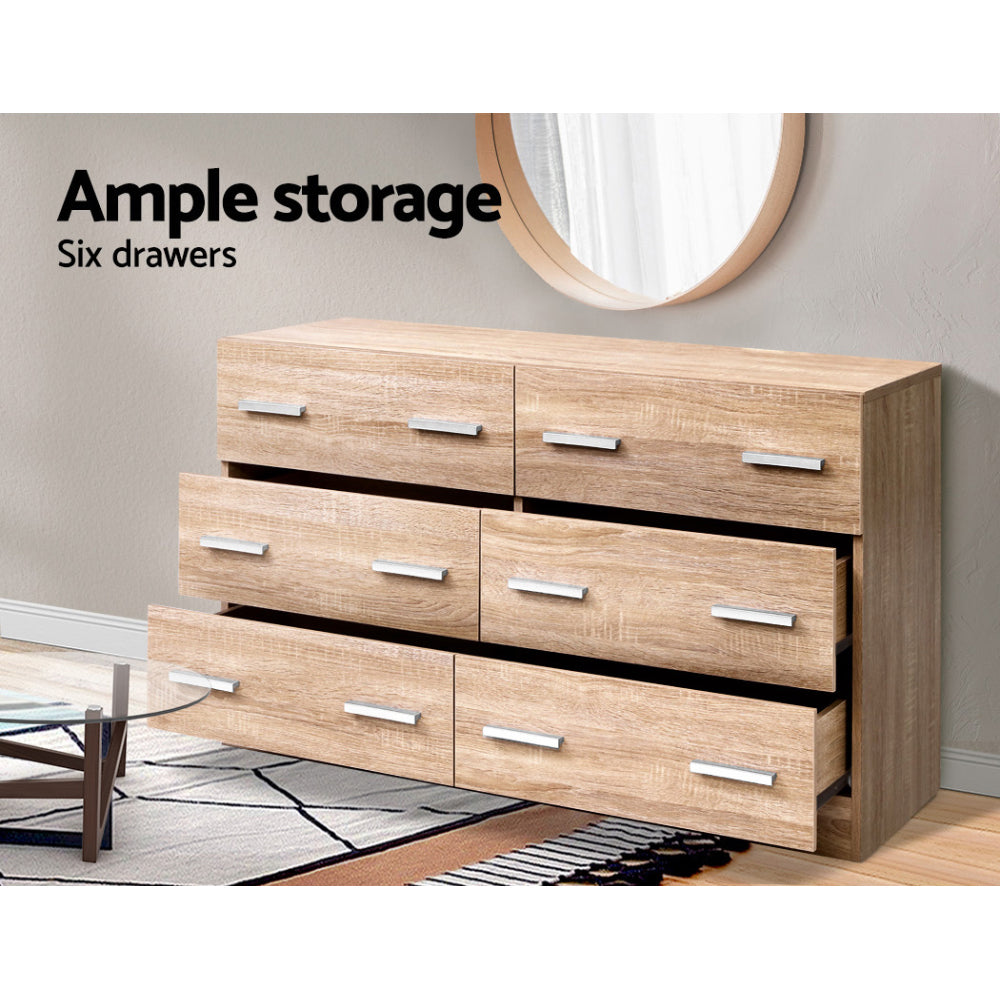 Artiss VEDA 6-Drawer Lowboy in Pine — Allure Home Collections