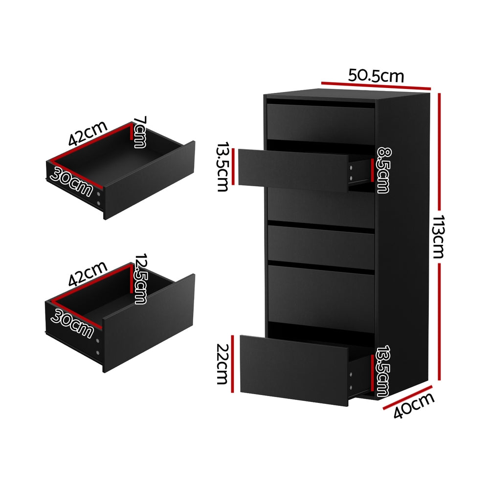 Medway 6 Drawer Tallboy, Black