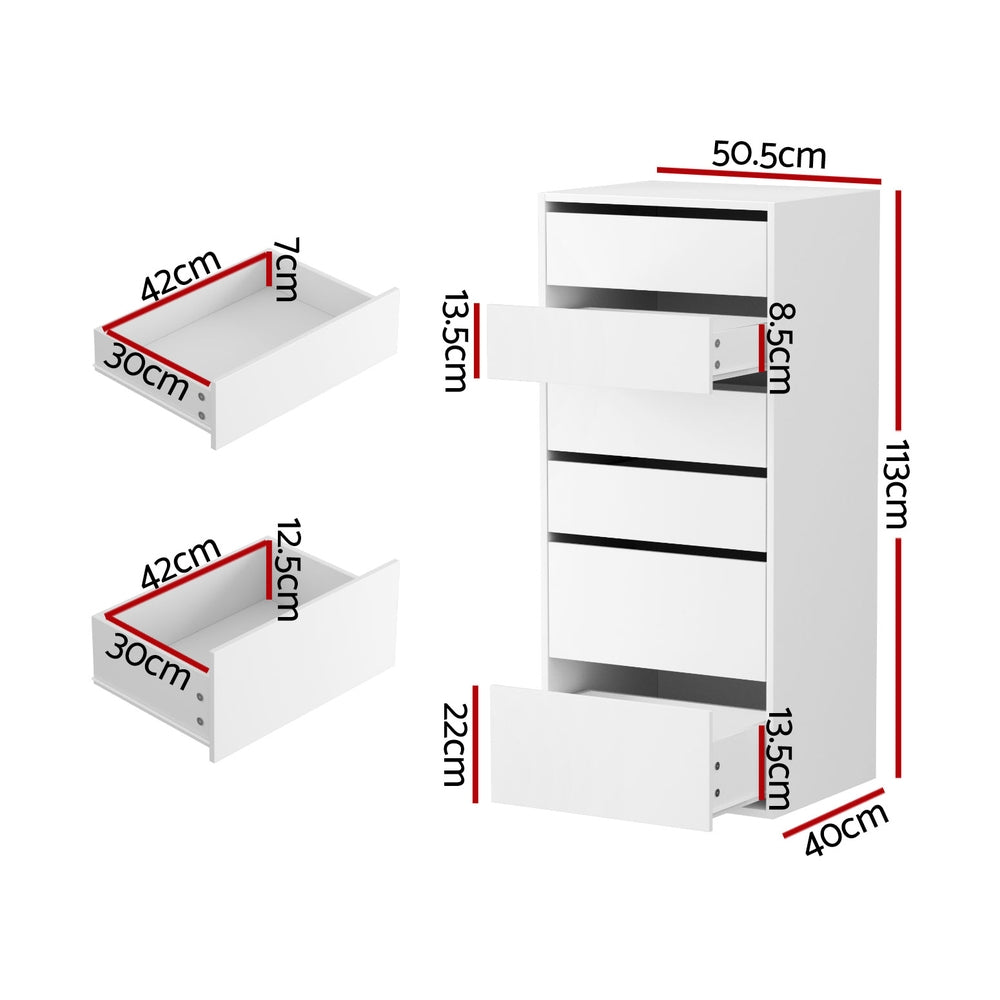 Artiss 6-Drawer Tallboy Dresser in White — 113cm — Allure Home Collections