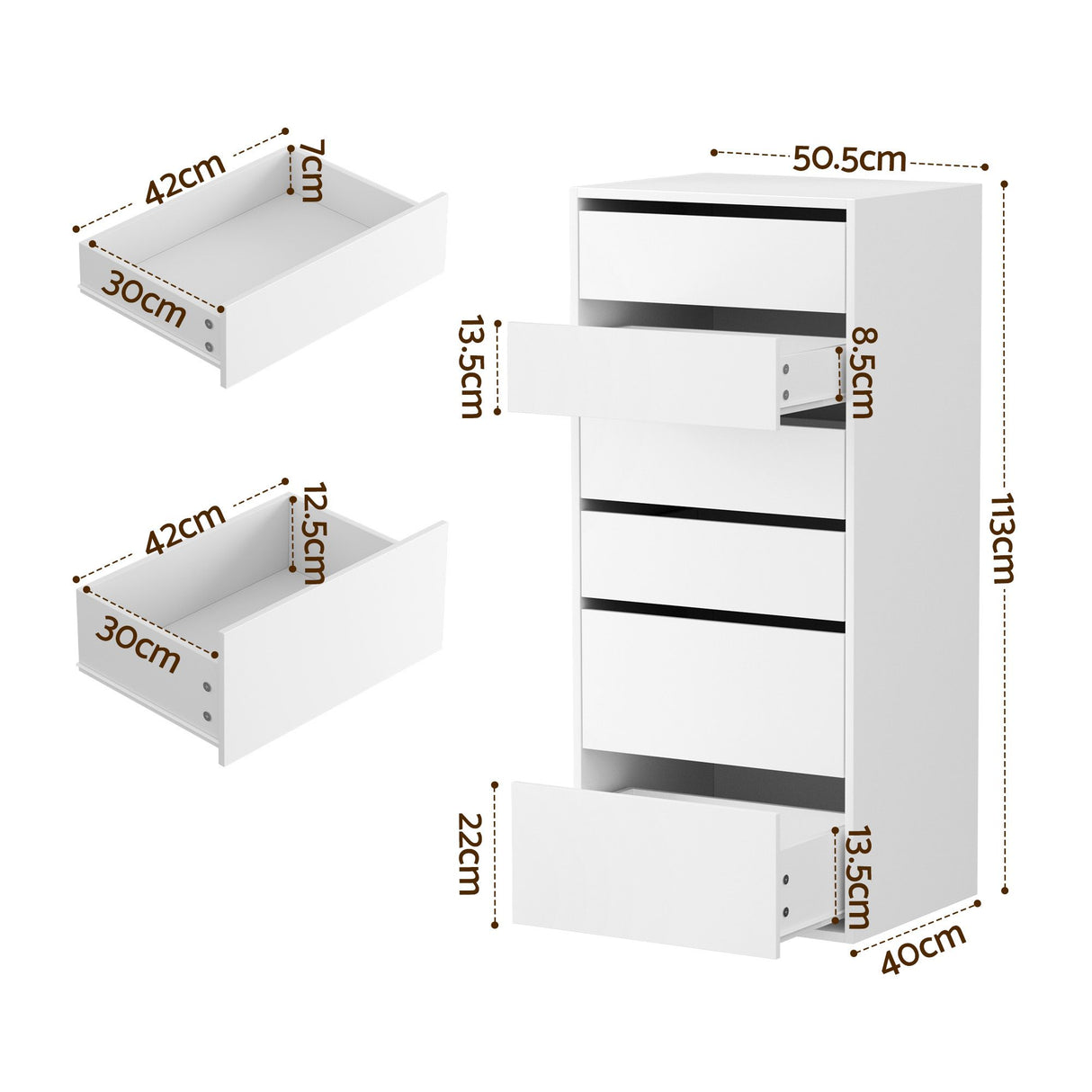Joadja 6 Drawer Tallboy, White 2pcs