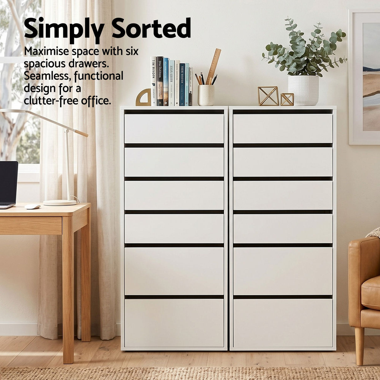 Joadja 6 Drawer Tallboy, White 2pcs