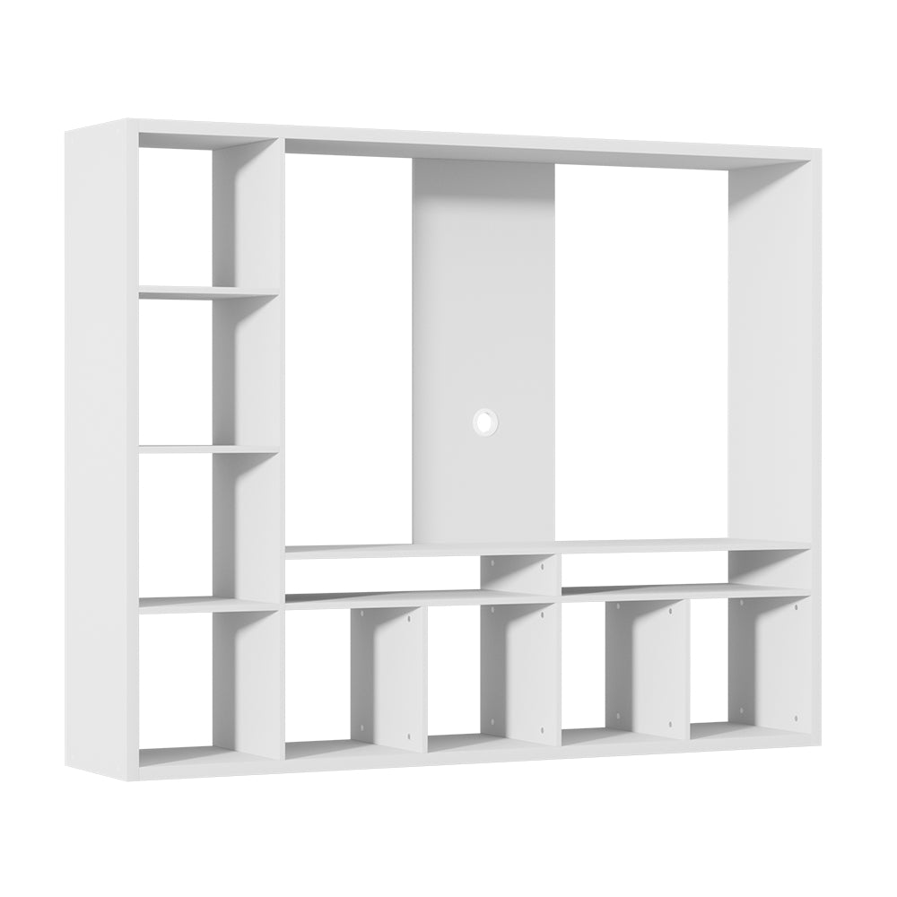 Cygnet white 183cm tall entertainment unit with eleven compartments in a modern living room