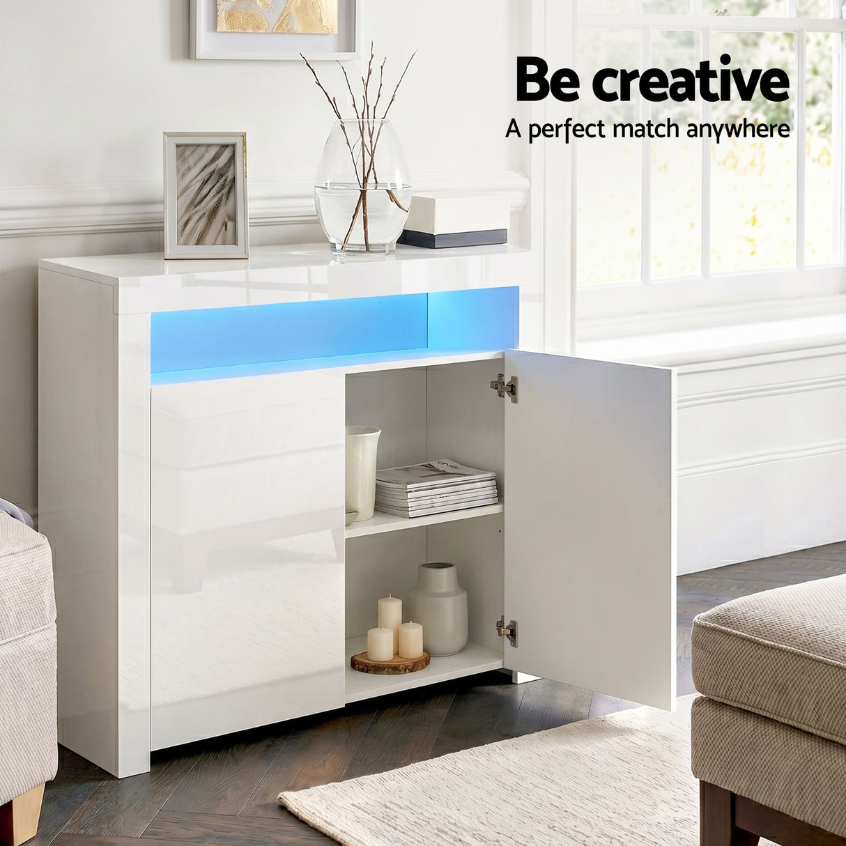 Monash Buffet Sideboard, White 2pcs