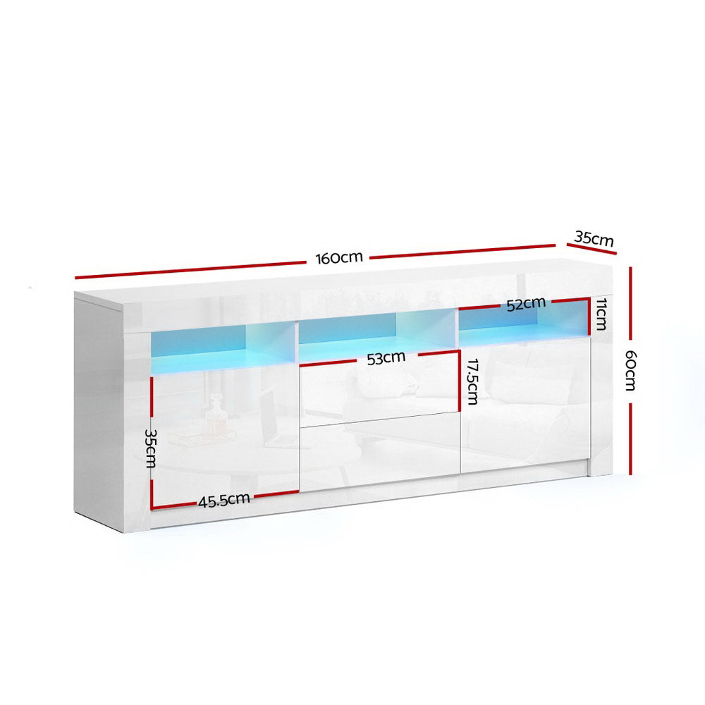 Franklin white 160cm LED entertainment unit with colour changing lighting in a modern living room