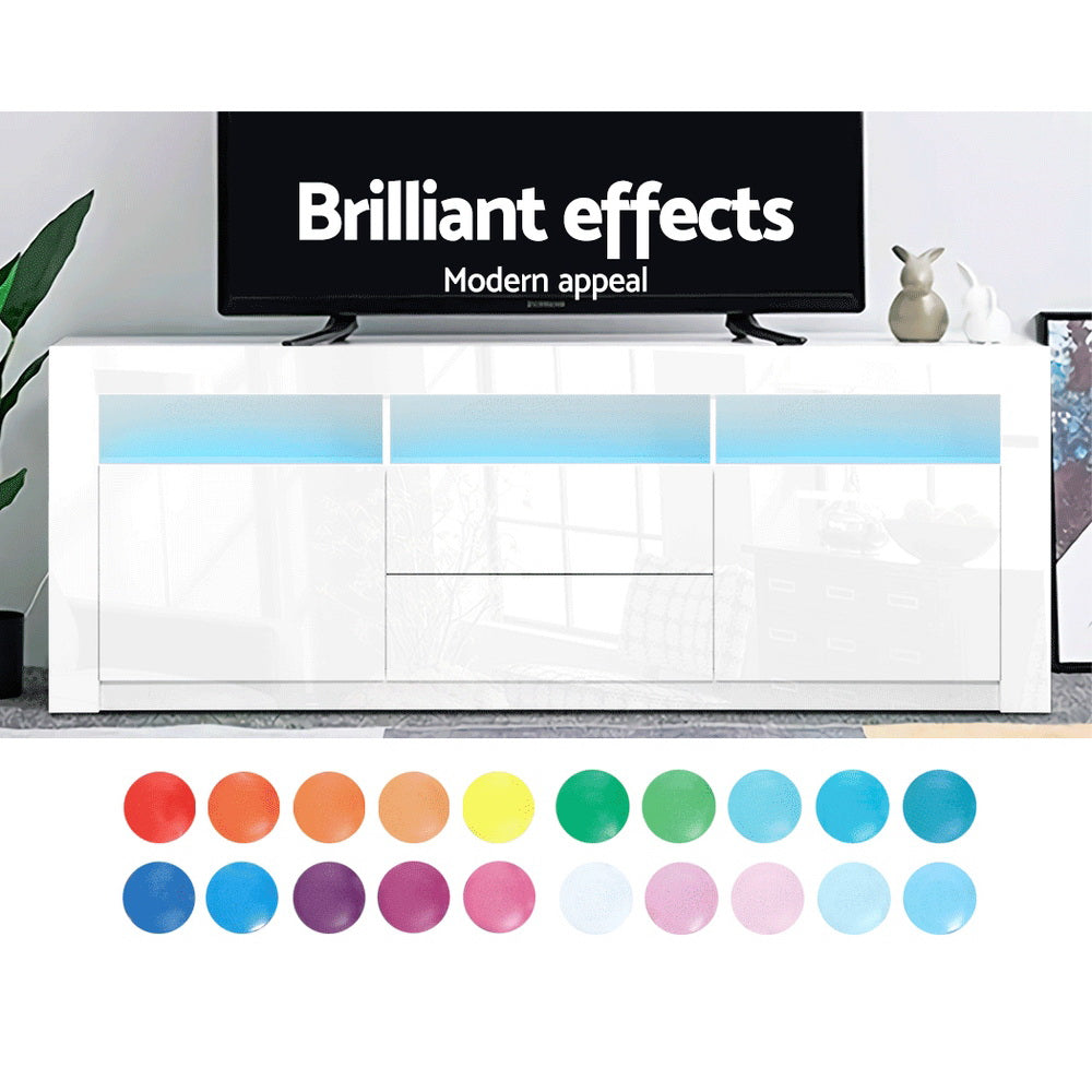 Franklin white 160cm LED entertainment unit with colour changing lighting in a modern living room