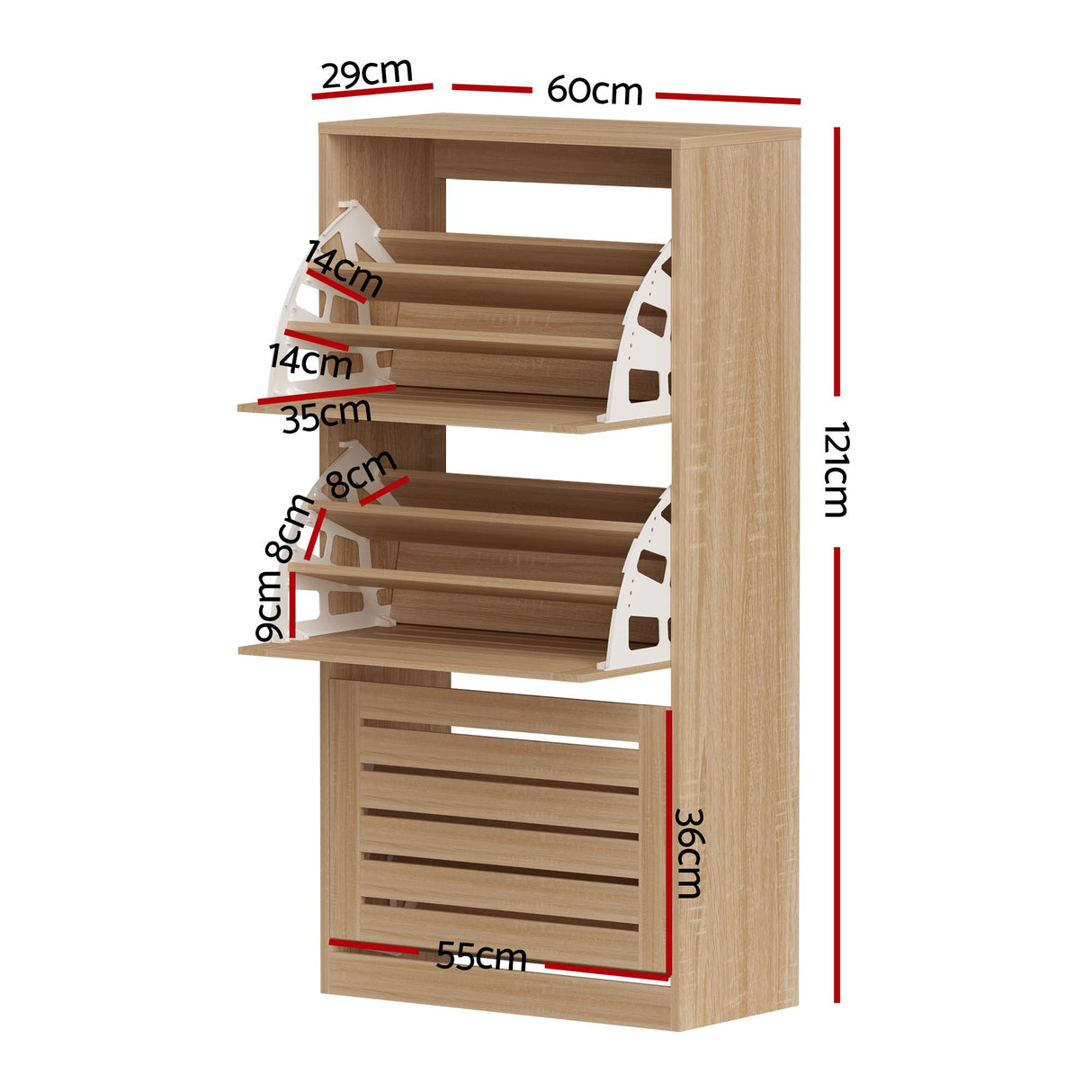 Streatham Flip Drawer Shoe Cabinet, Pine 2pcs