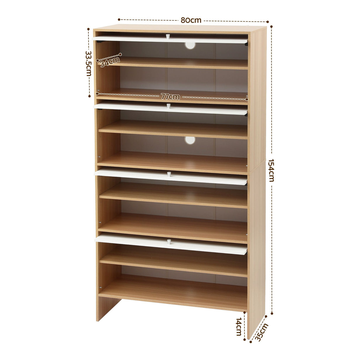 Navarre 8 Tier Narrow Shoe Cabinet, White and Pine image 3