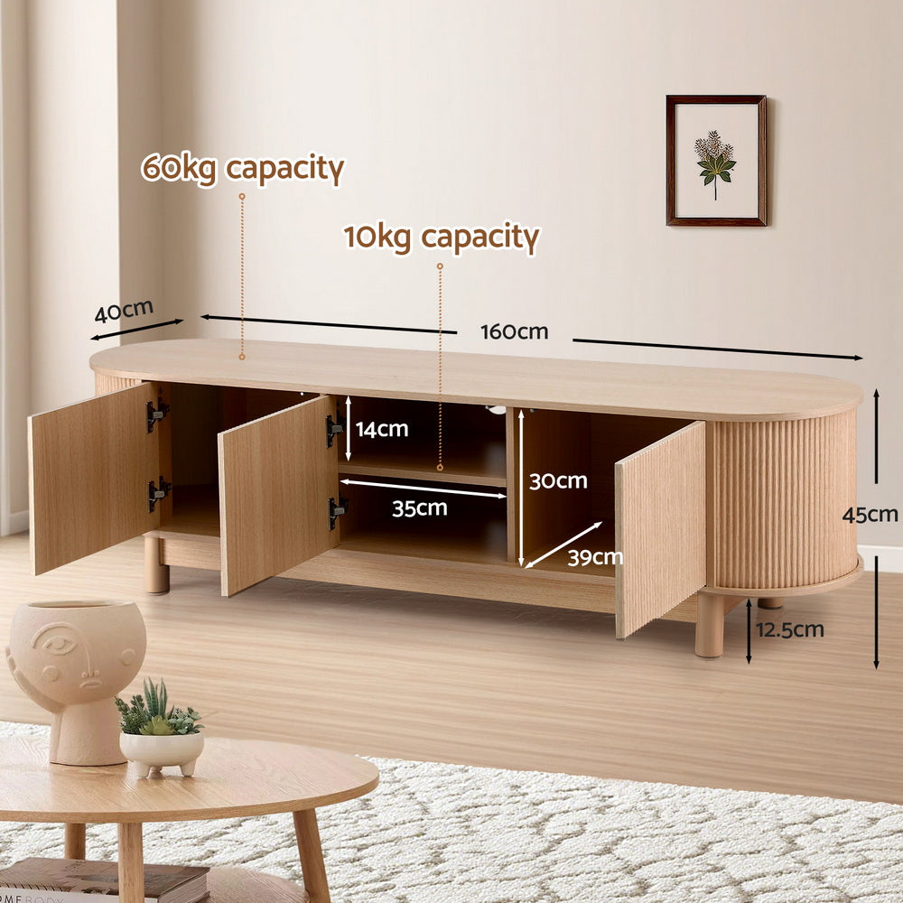 Taroona pine 160cm entertainment unit with fluted doors in a modern living room