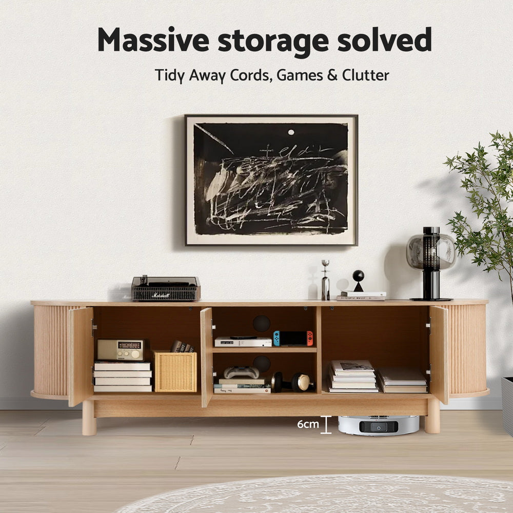 Taroona pine 160cm entertainment unit with fluted doors in a modern living room