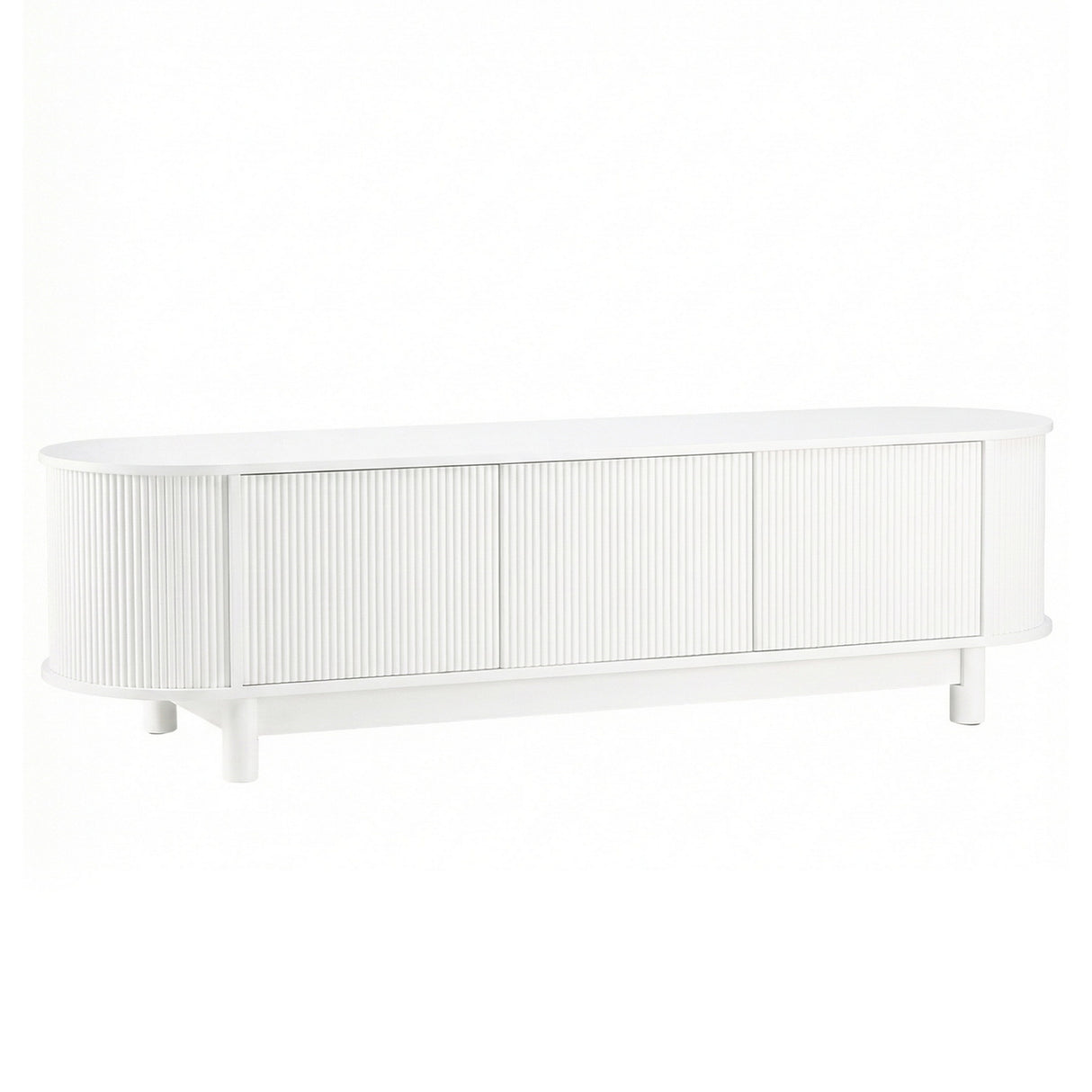 Taroona white 160cm entertainment unit with fluted doors in a modern living room