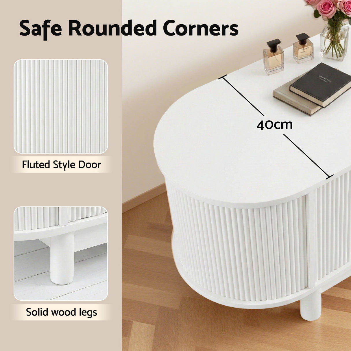 Taroona white 160cm entertainment unit with fluted doors in a modern living room