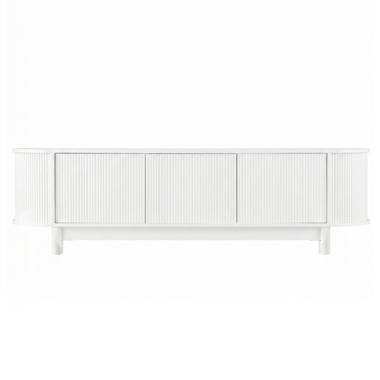 Taroona white 160cm entertainment unit with fluted doors in a modern living room