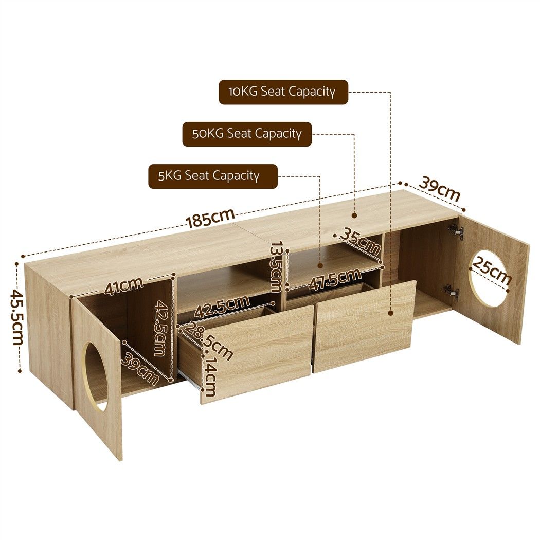 Hobart pine 185cm TV unit with built in cat house in a modern living room