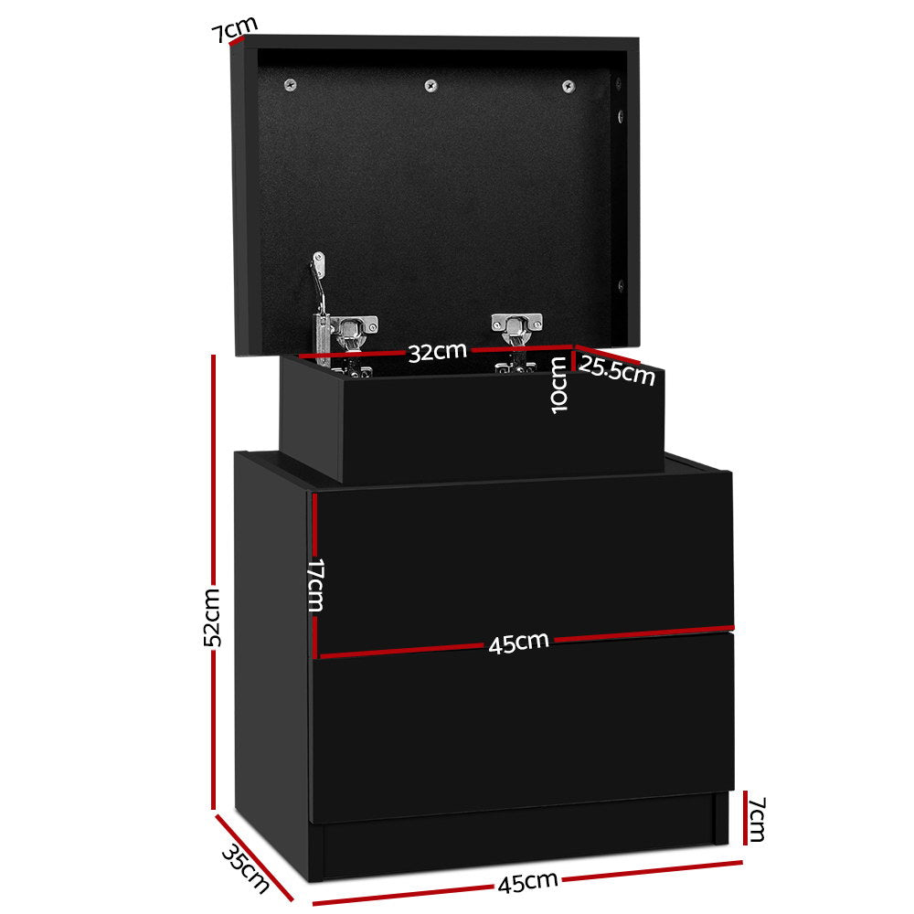 Empire Vale Lift Up Storage Bedside Table, Black