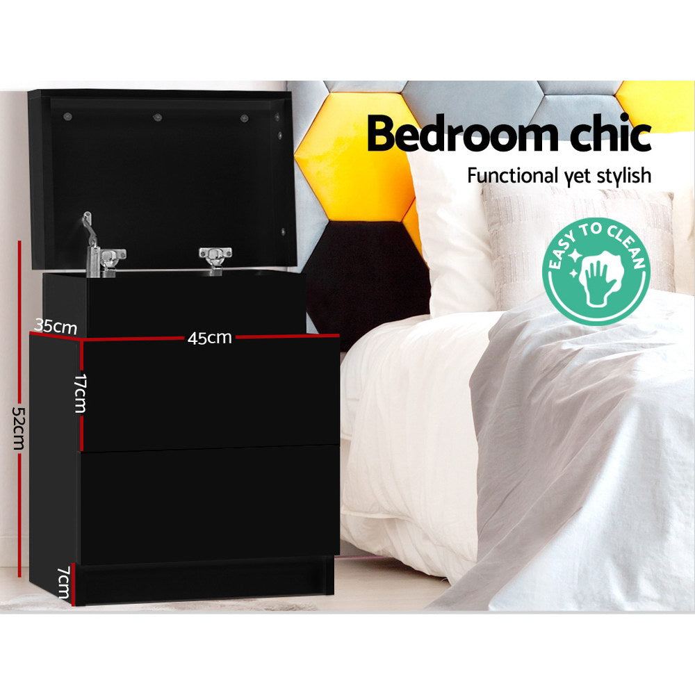 Empire Vale Lift Up Storage Bedside Table, Black