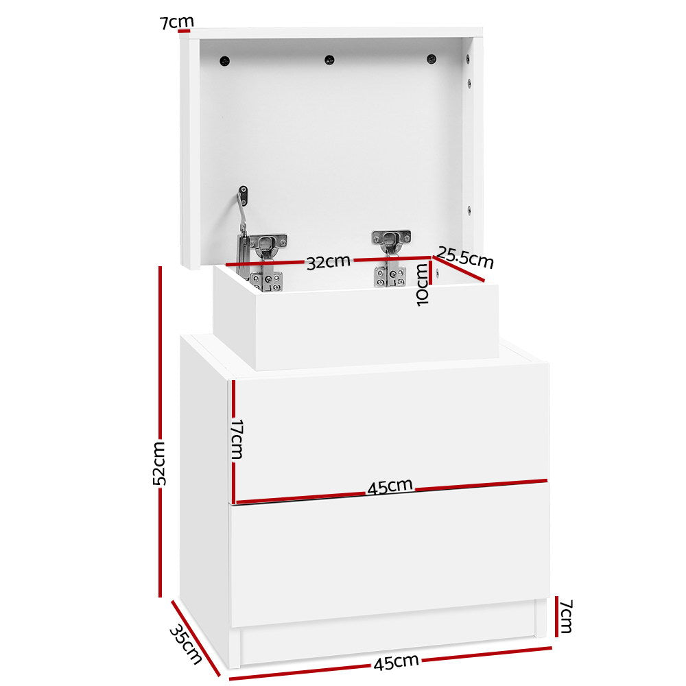 Empire Vale Lift Up Storage Bedside Table, White