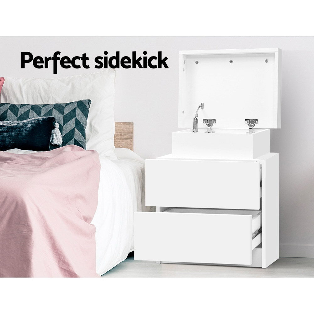 Empire Vale Lift Up Storage Bedside Table, White