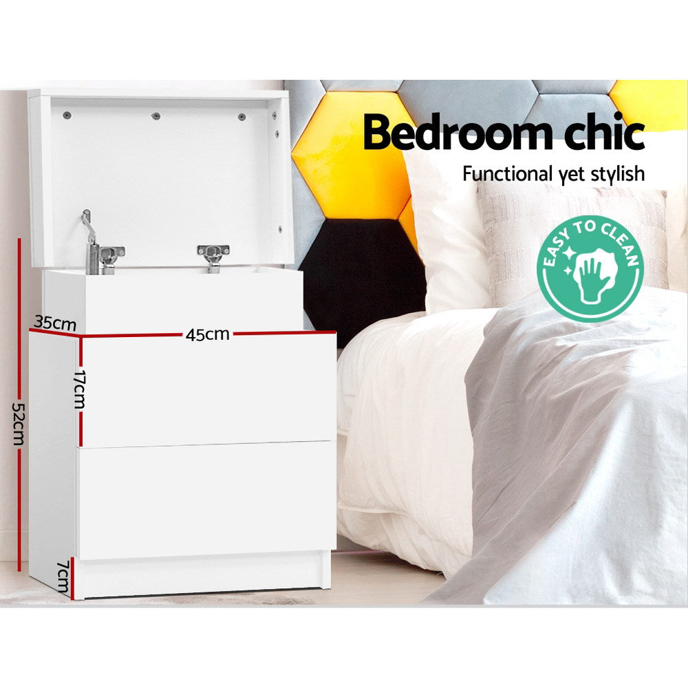 Empire Vale Lift Up Storage Bedside Table, White