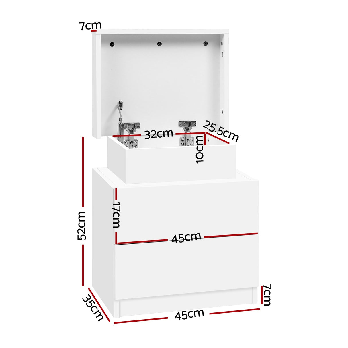 Empire Vale Lift Up Storage Bedside Table, White 2pcs