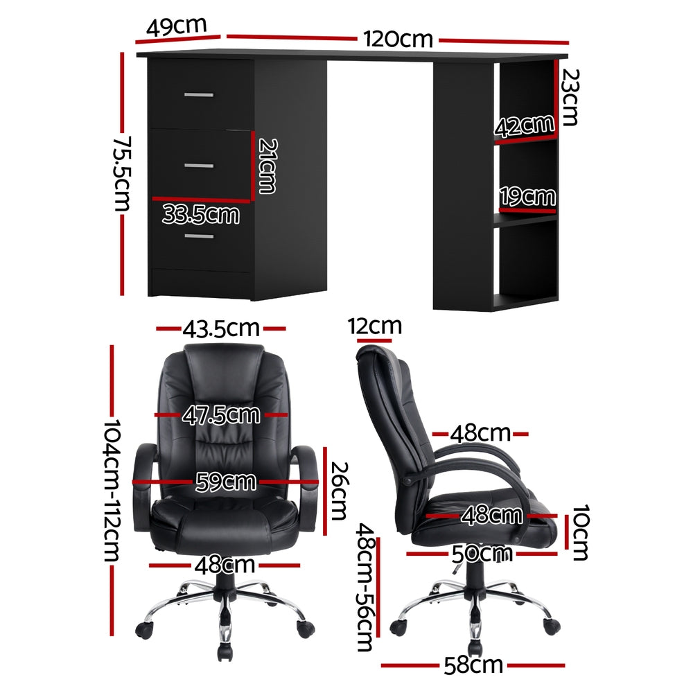 Cook Computer Desk and Office Chair Set, Black 120cm