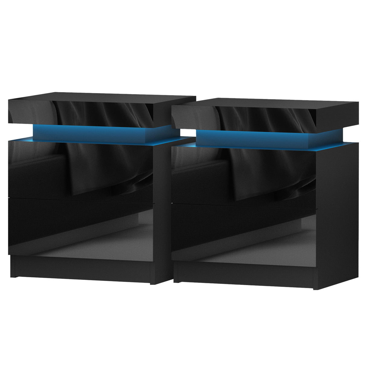 Woodenbong LED Lift Up Storage Bedside Table, Black 2pcs