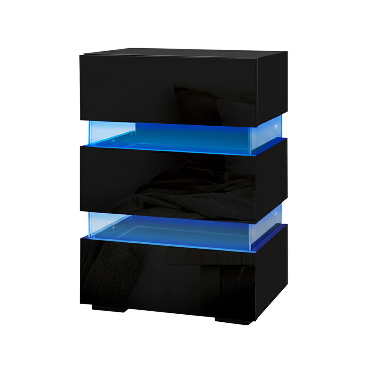 Casino LED 3 Drawer Bedside Table, Black 2pcs