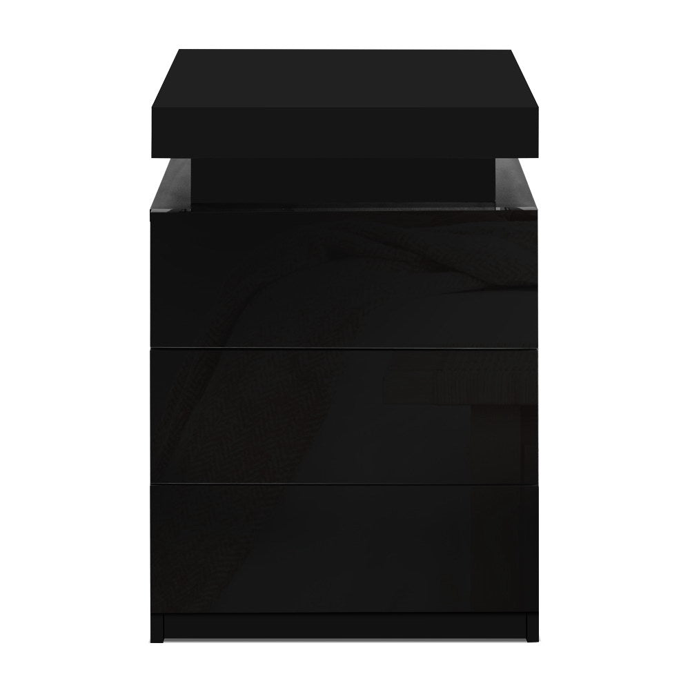 Main Arm LED Bedside Table 3 Drawers, Black
