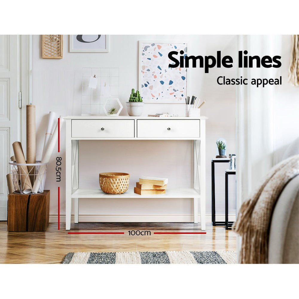 Artiss White Console Table with 2 Drawers — 100cm, Contemporary Hallway Table — Allure Home Collections