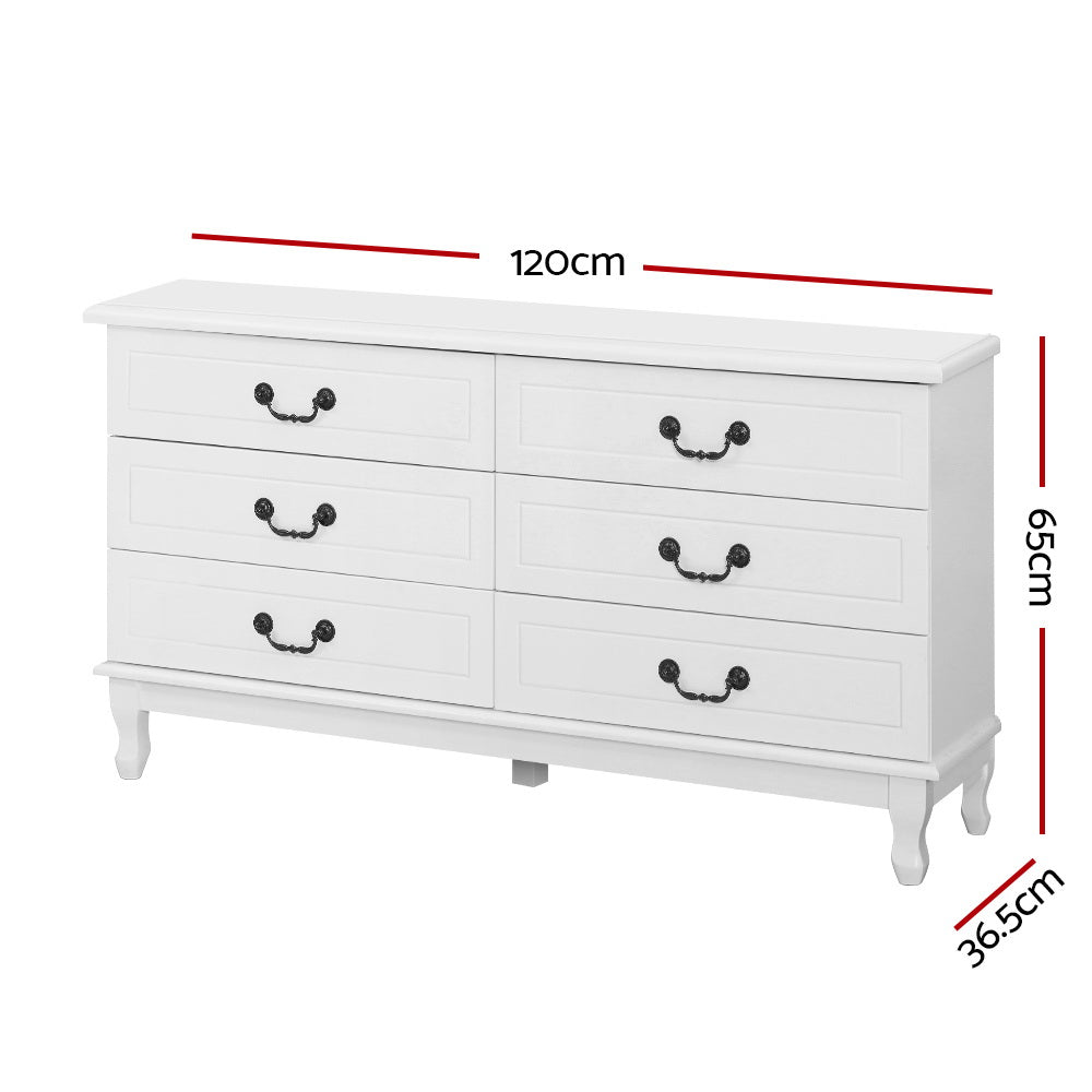 Artiss KUBI 6-Drawer French Provincial Chest of Drawers in White — Allure Home Collections