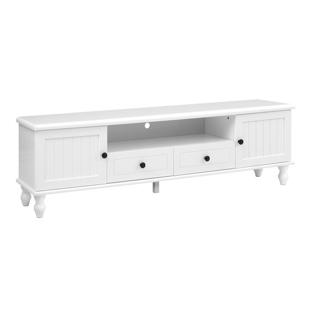 Ross 160cm white French provincial entertainment unit with pine wood legs in a modern living room