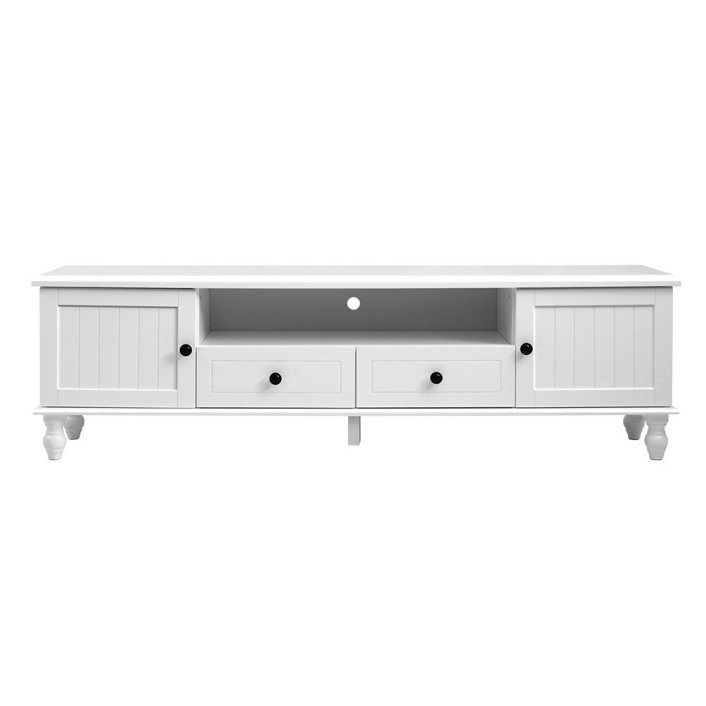 Ross 160cm white French provincial entertainment unit with pine wood legs in a modern living room