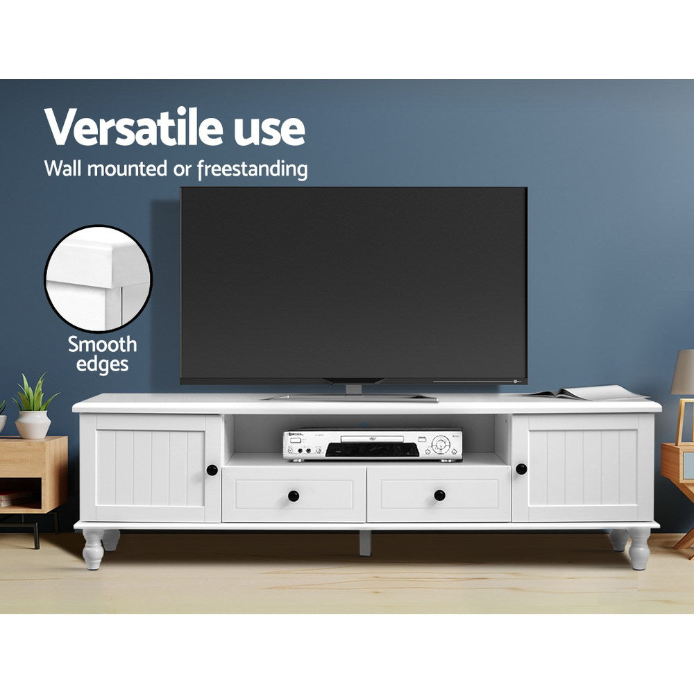Ross 160cm white French provincial entertainment unit with pine wood legs in a modern living room