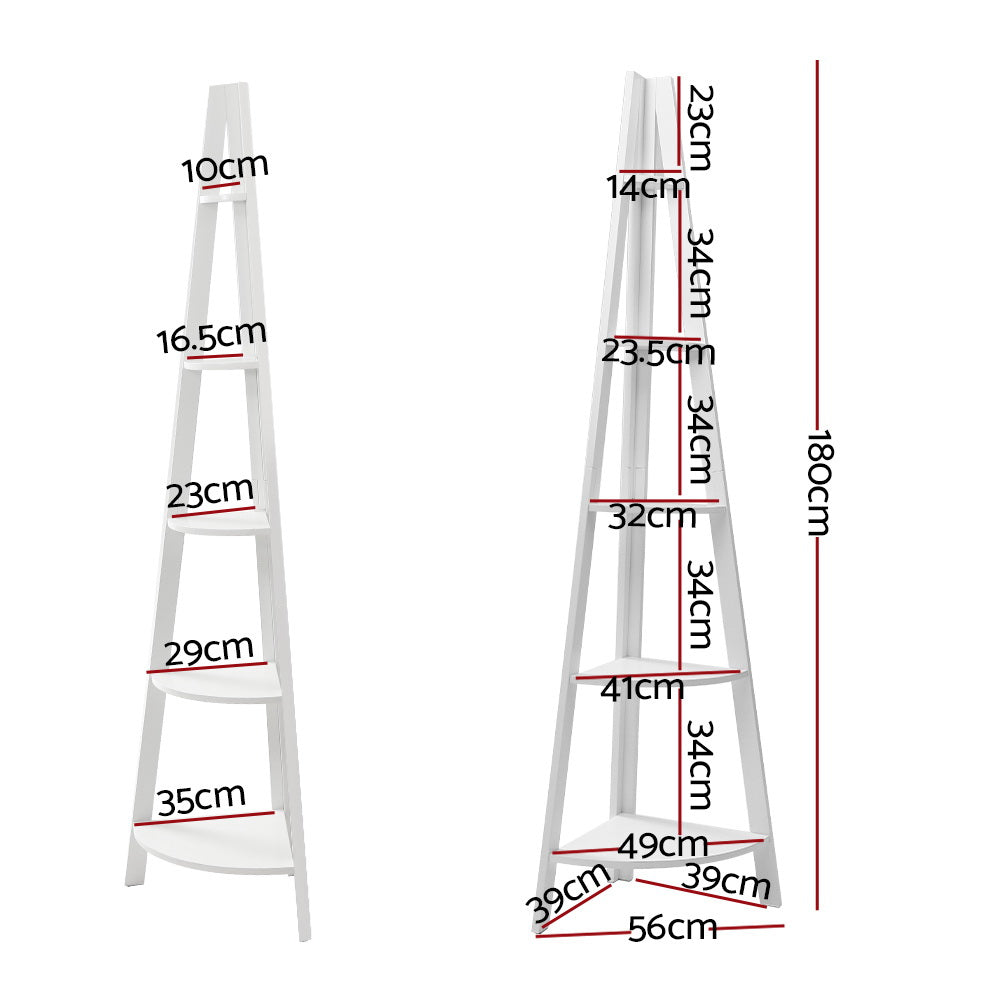 Erindale 5 Tier Corner Bookshelf, White