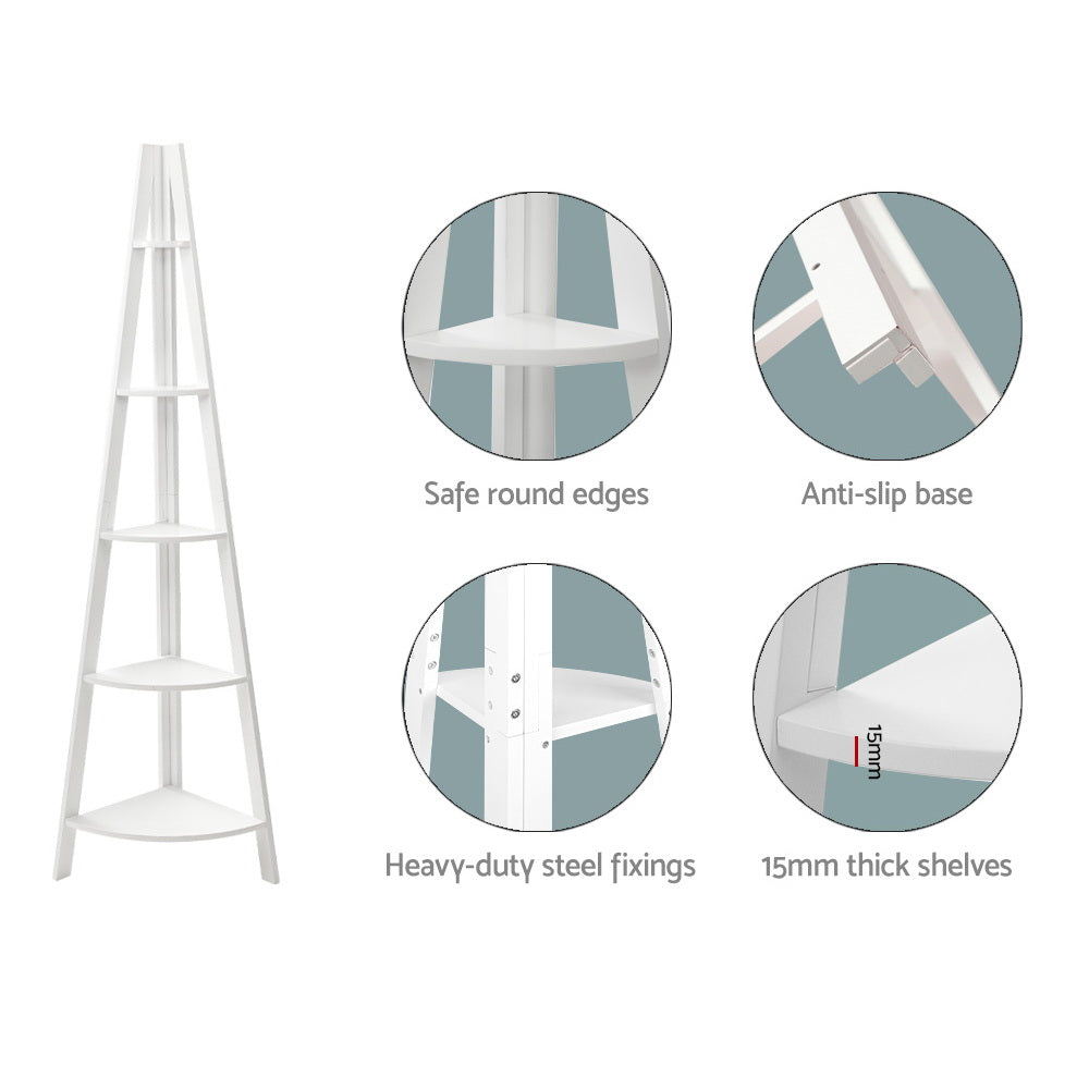 Erindale 5 Tier Corner Bookshelf, White