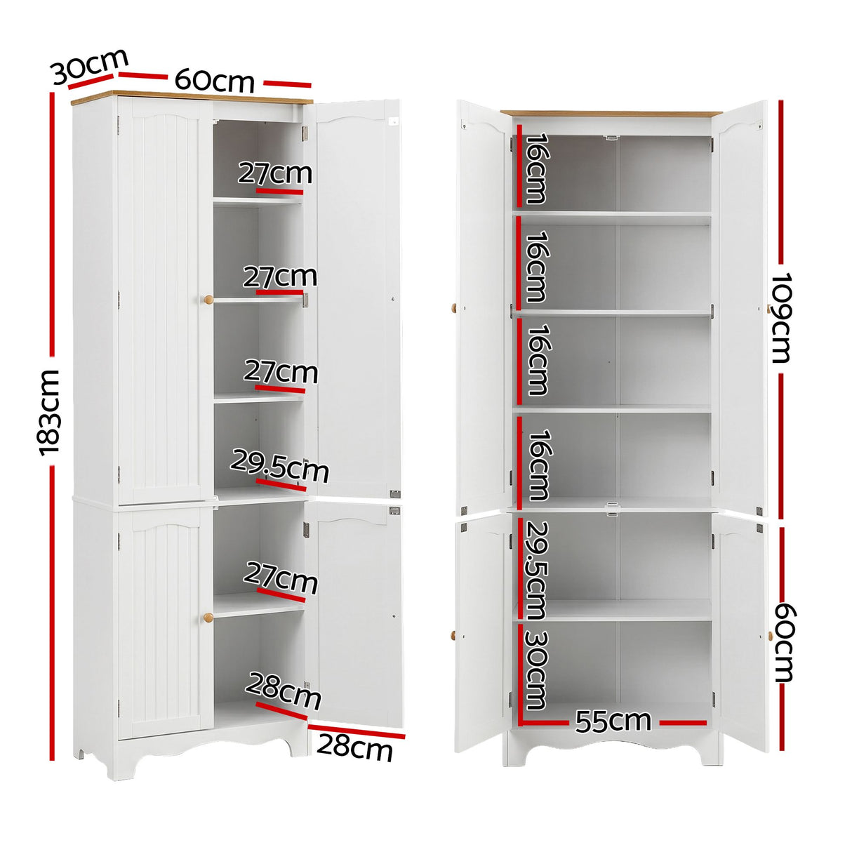 Taylorville 4 Door Buffet Sideboard, White 2pcs