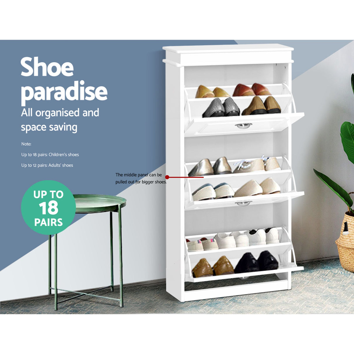 Bellfield 3 Drawer Shoe Cabinet, White 2pcs image 5