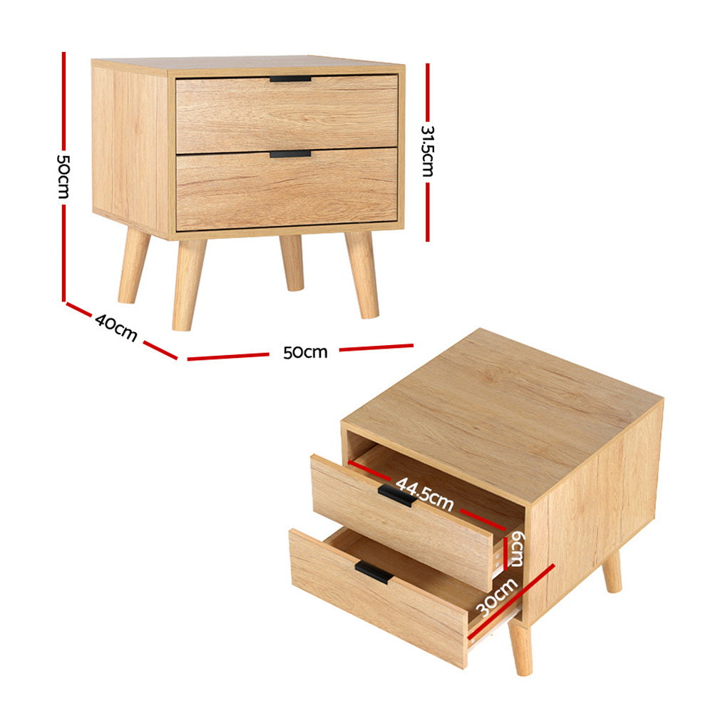Bonalbo 2 Drawer Bedside Table, Pine