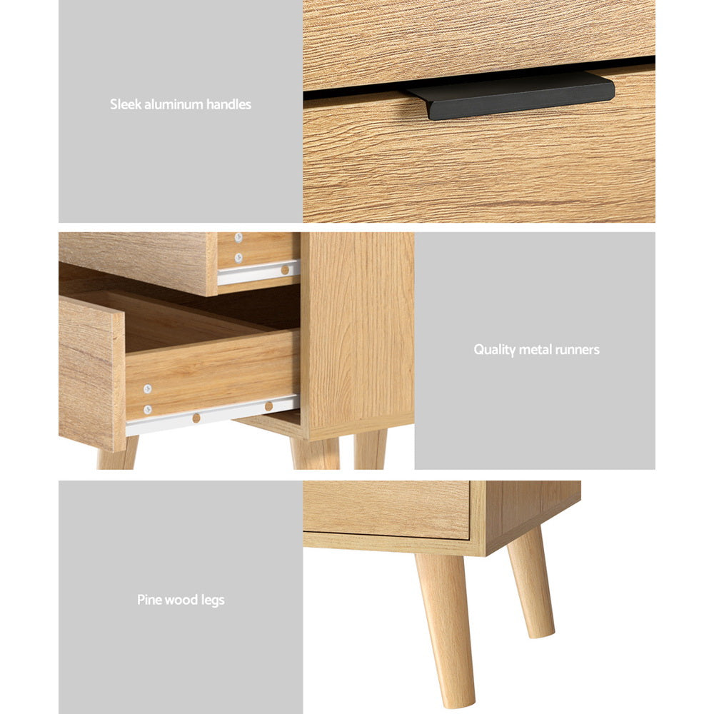 Bonalbo 2 Drawer Bedside Table, Pine