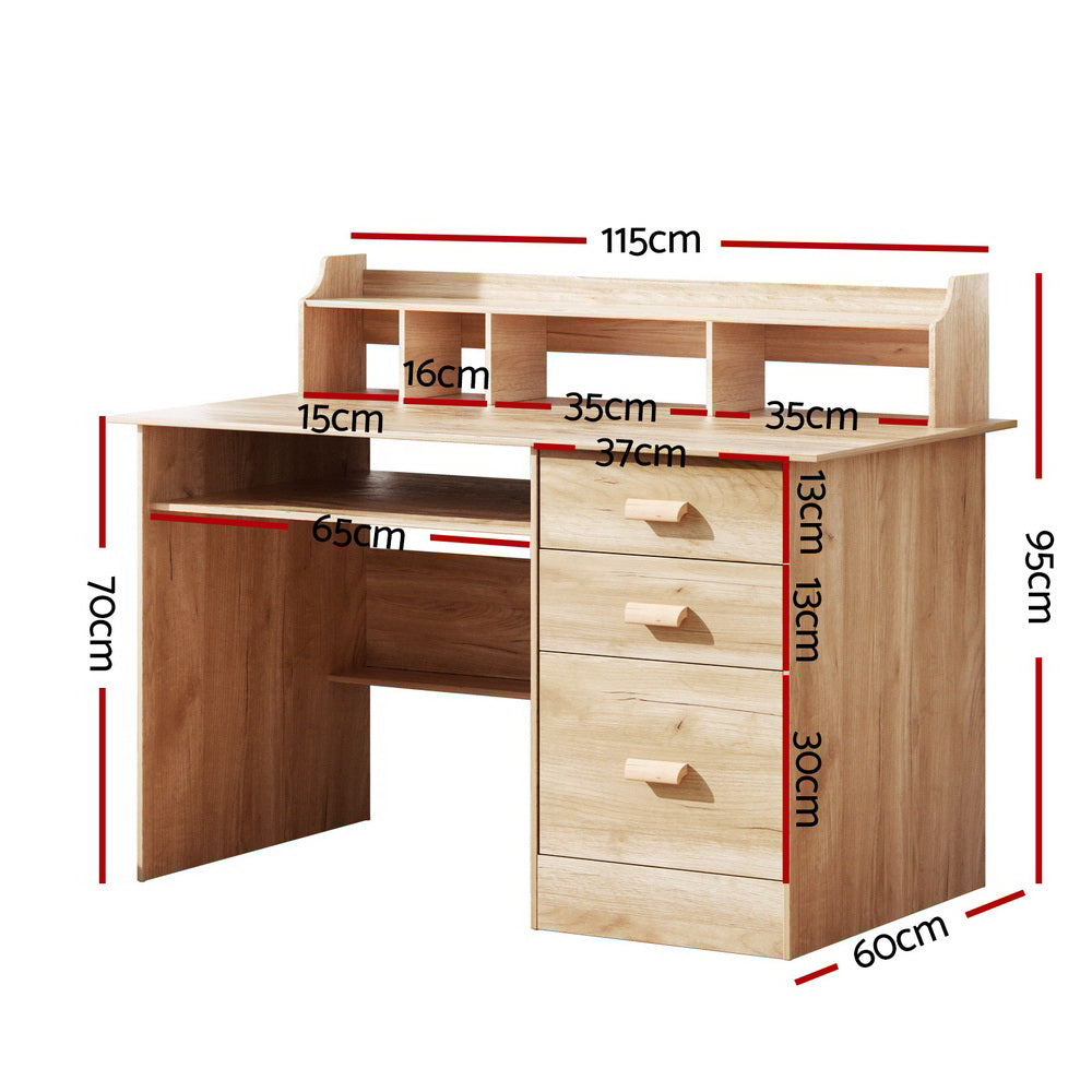 Acton pine computer desk with shelves and drawers in a home office