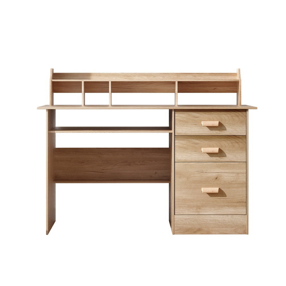 Acton pine computer desk with shelves and drawers in a home office